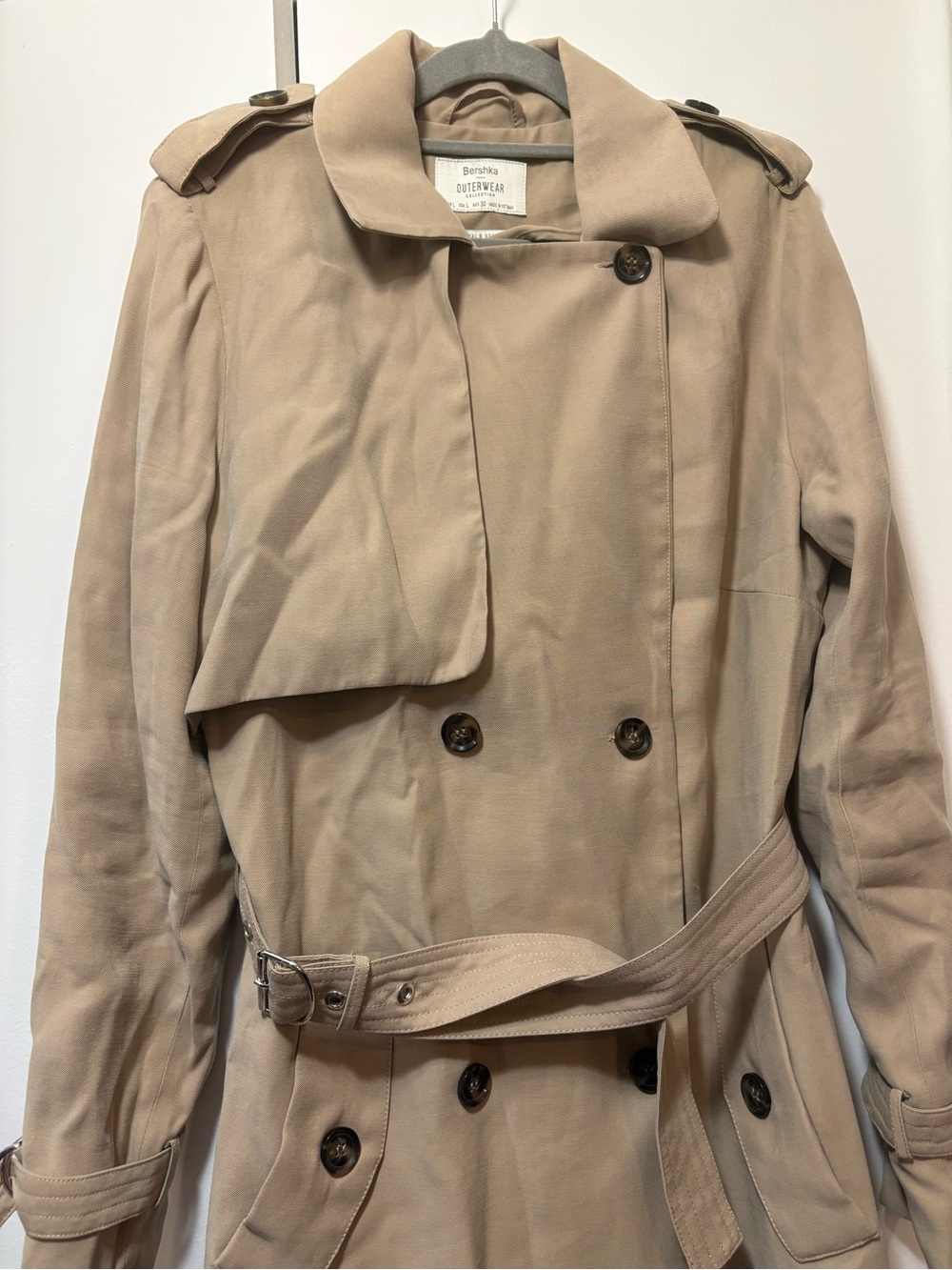 Bershka Large Tan Double-Breasted Belted Trench Coat - Picture 3 of 6